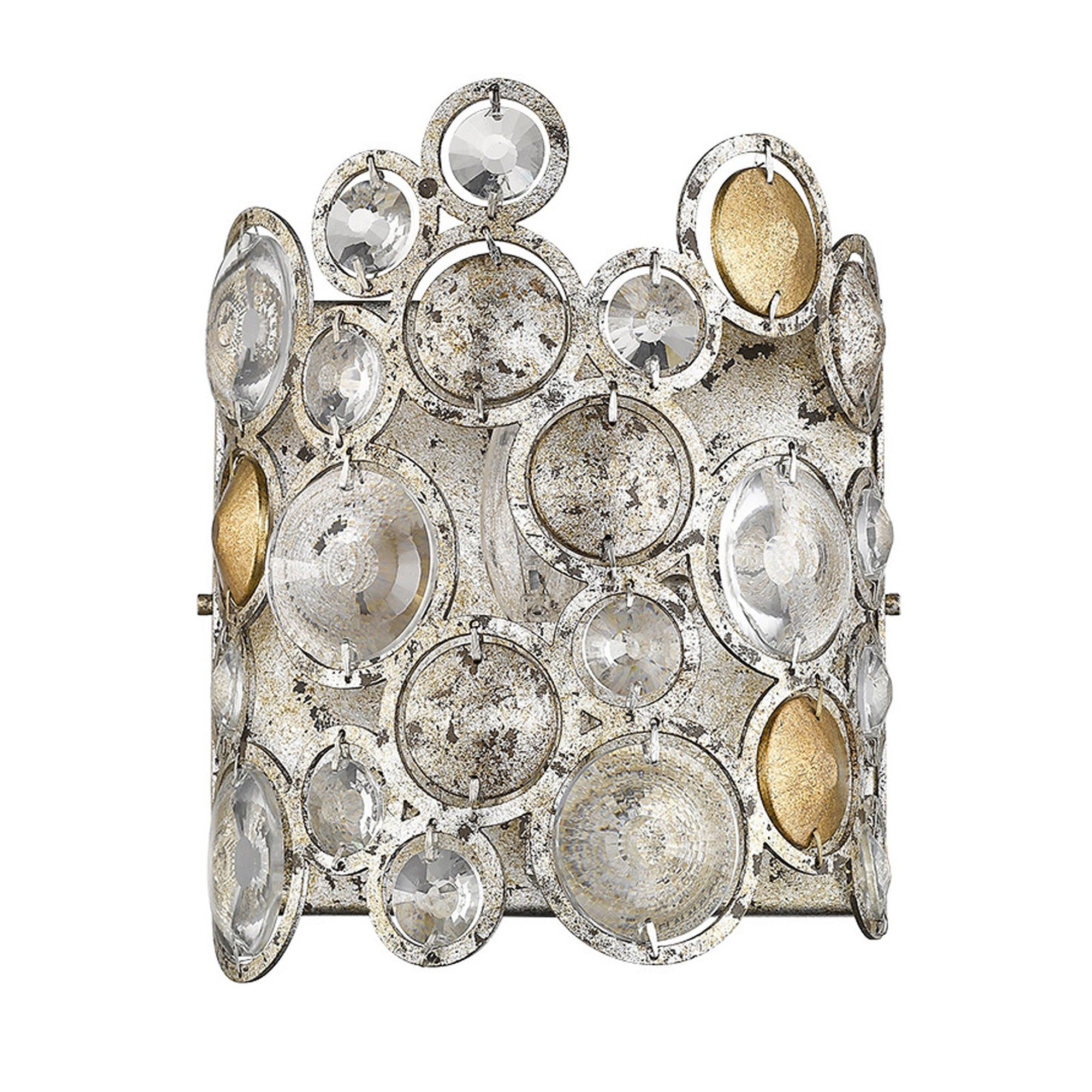 Vitozzi Single Bulb Antique Silver Leaf Sconce with K9 crystal accents in antique silver finish