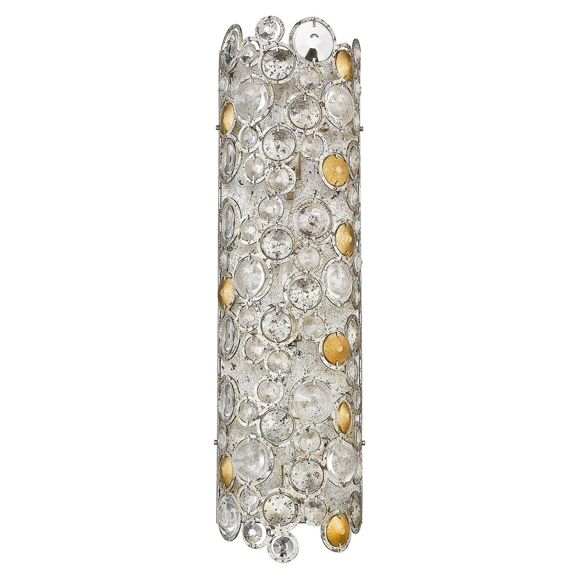 Front view of the Vitozzi tri-bulb antique silver leaf wall sconce with K9 crystals luxury wall light for entryway or living room