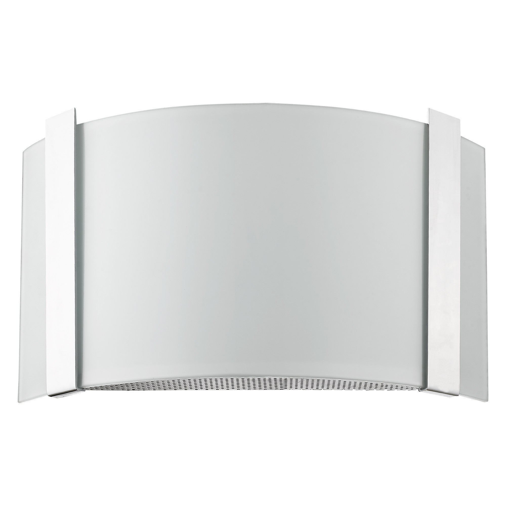 Bottom up front angle view of the Polished chrome wall sconce with frosted glass shade modern indoor lighting fixture