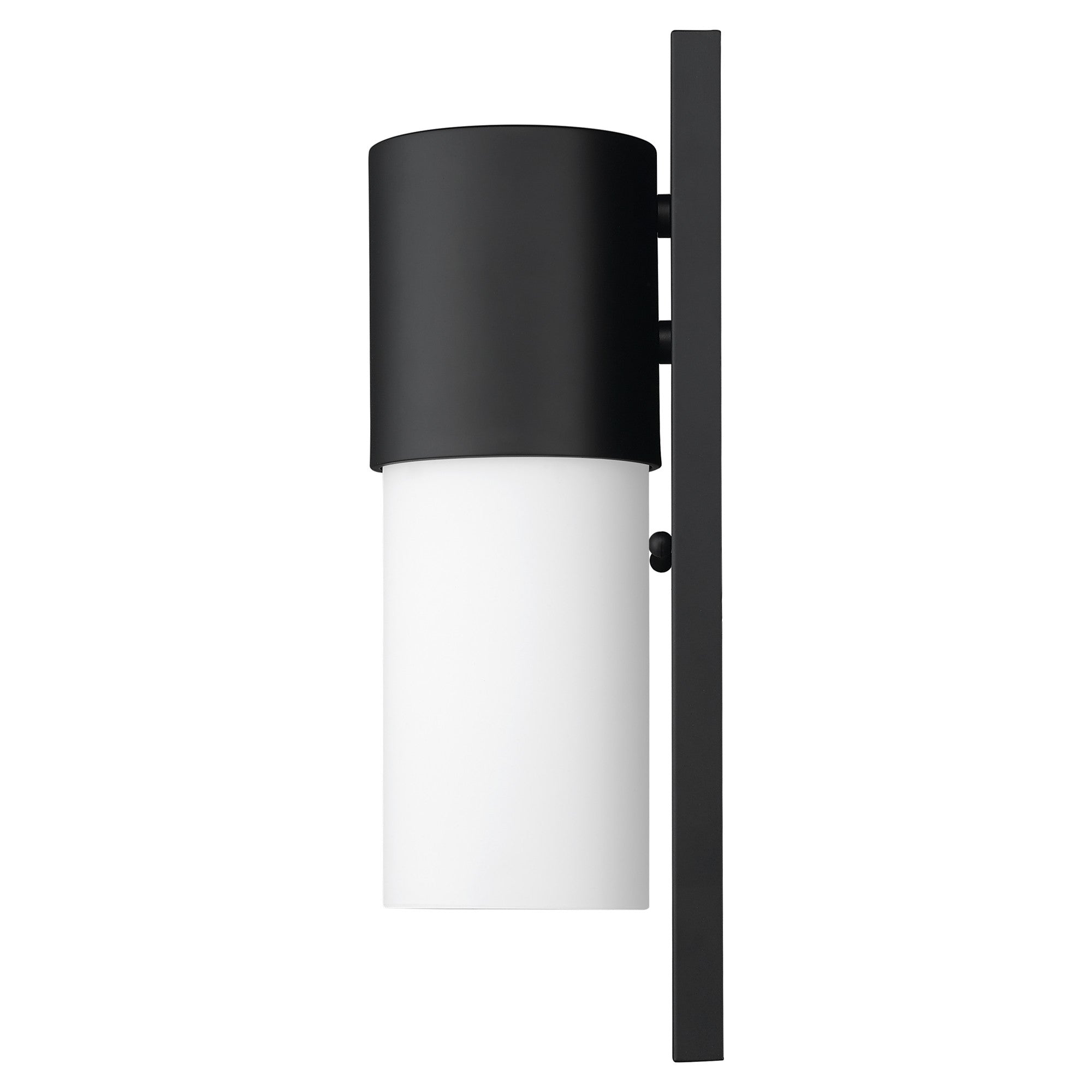 Side view of the Contemporary matte black and white wall light – modern indoor outdoor cylinder sconce with frosted glass shade