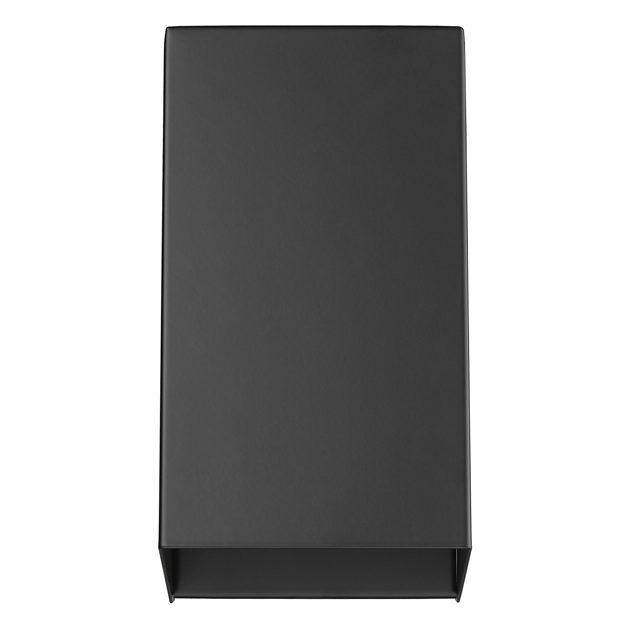 Front view of the Matte Black Geometric Wall Sconce – modern minimalist indoor/outdoor wall light with steel construction and downward illumination