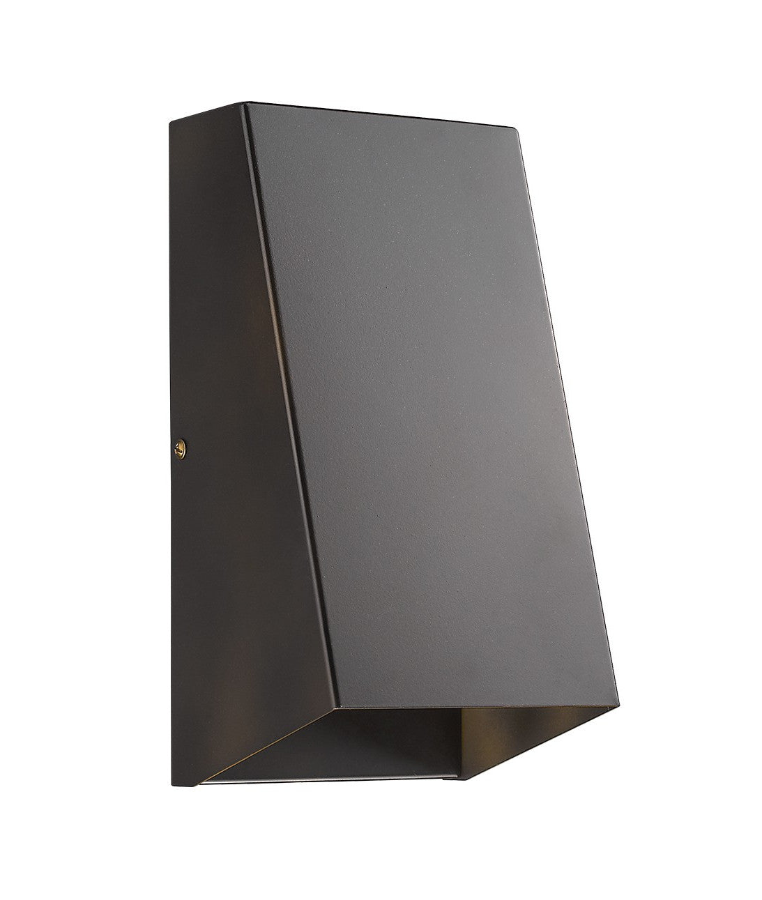 Front left angle view of the Antique Bronze Geometric Wall Sconce – modern minimalist indoor/outdoor wall light with steel construction and weather-resistant finish
