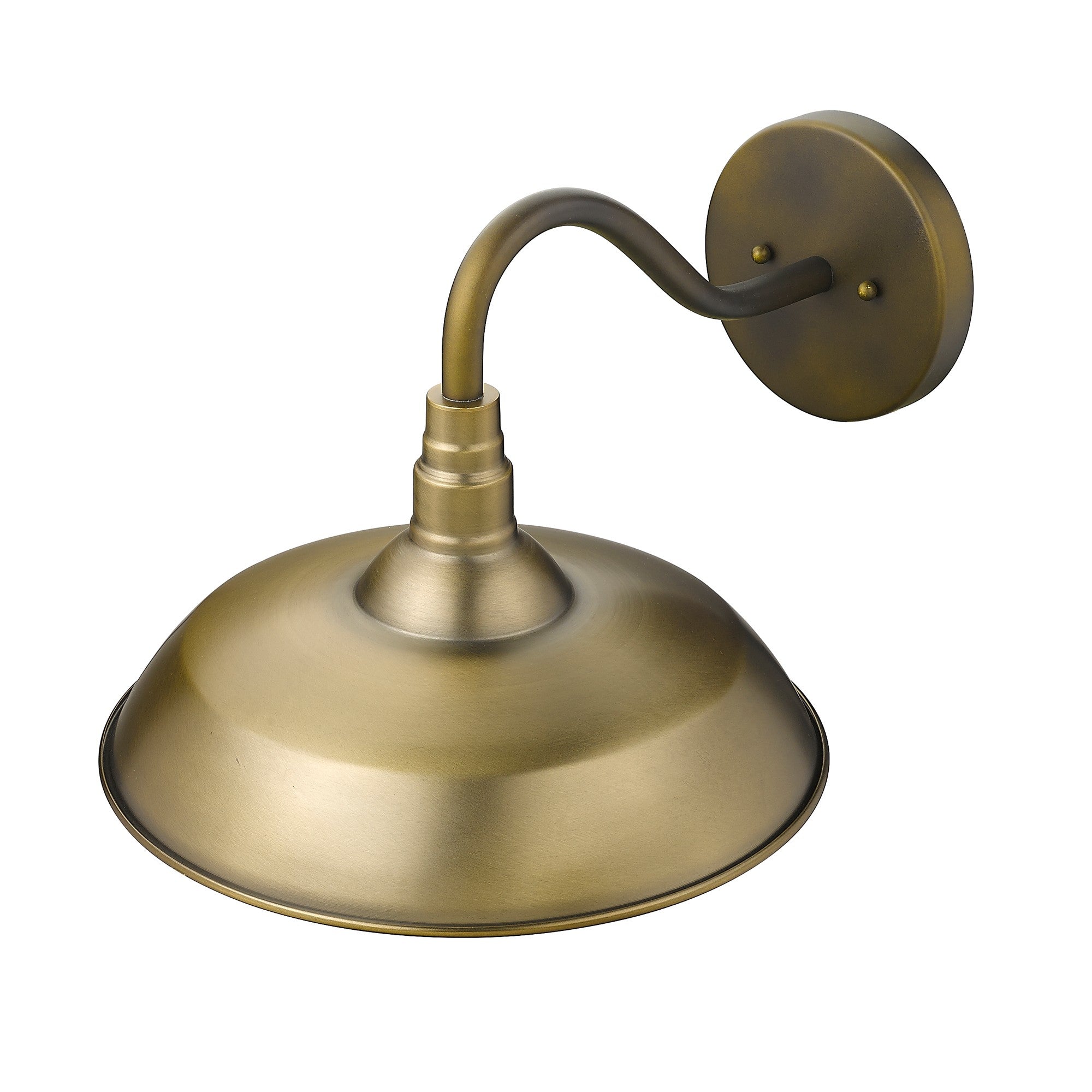 Top down angle view of the Burry Single-Light Antique Brass Outdoor Wall Sconce with farmhouse gooseneck design and seeded glass globe – rustic wall light fixture