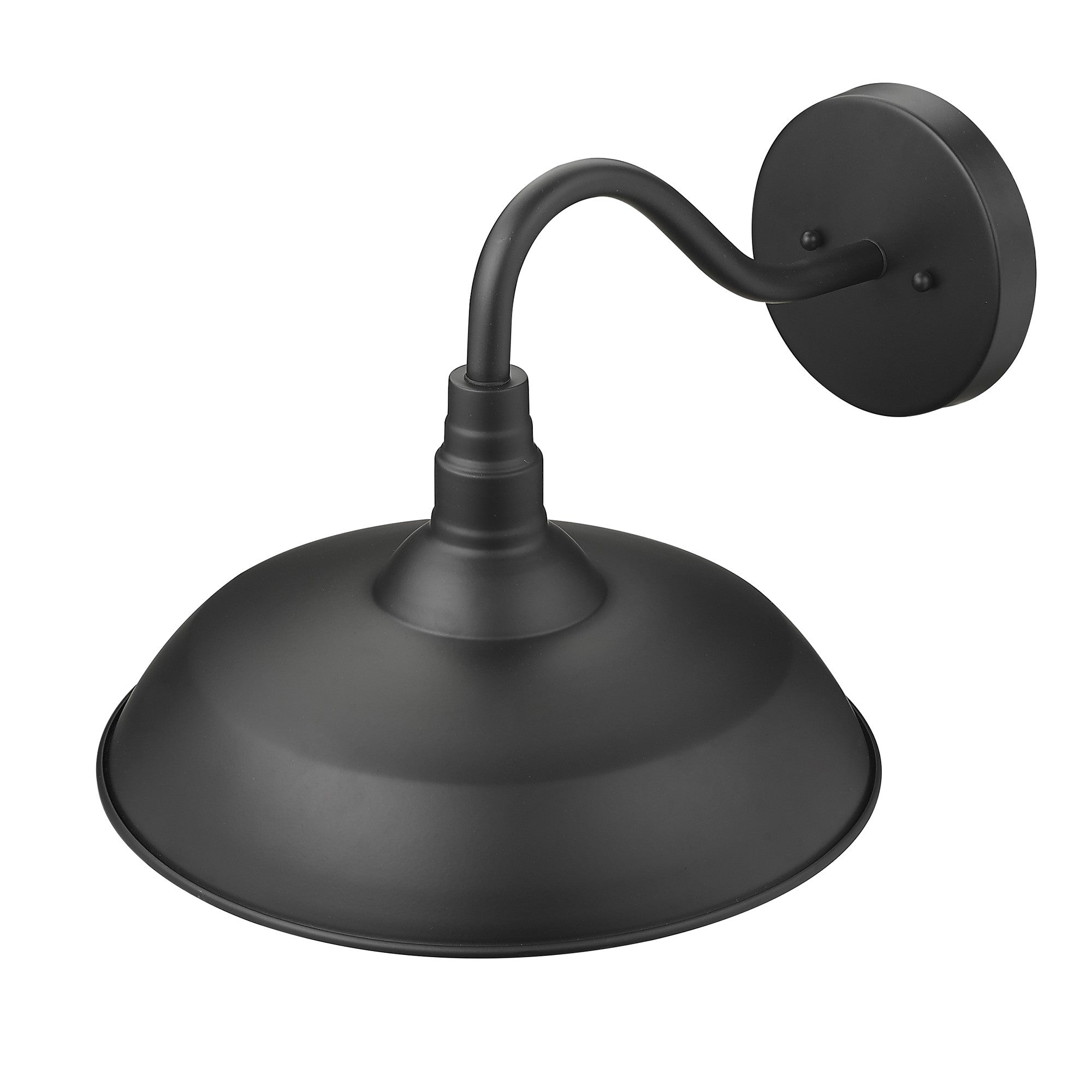 Top down right side angle view of the Burry Matte Black Farmhouse Gooseneck Wall Sconce with Seeded Glass Shade