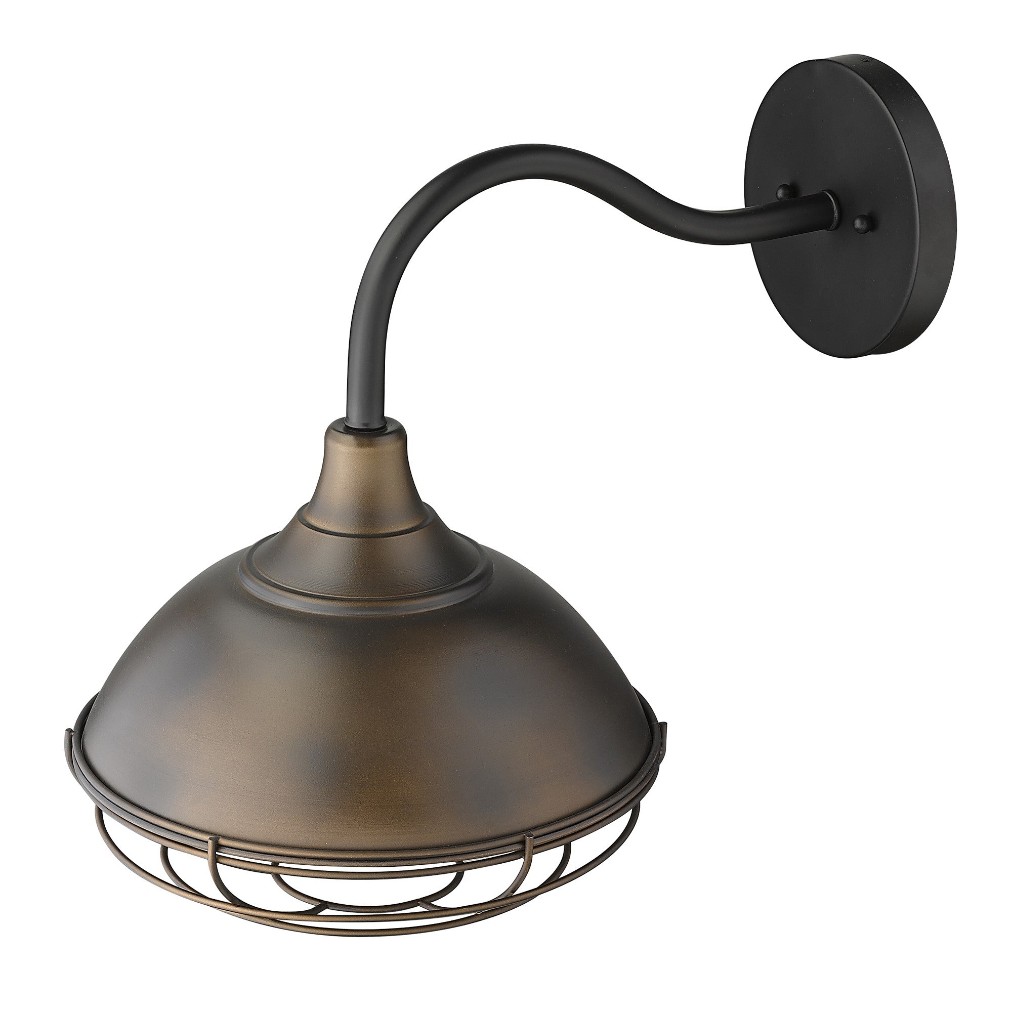 Top down view of the Afton Oil-Rubbed Bronze Industrial Gooseneck Wall Light with Cage