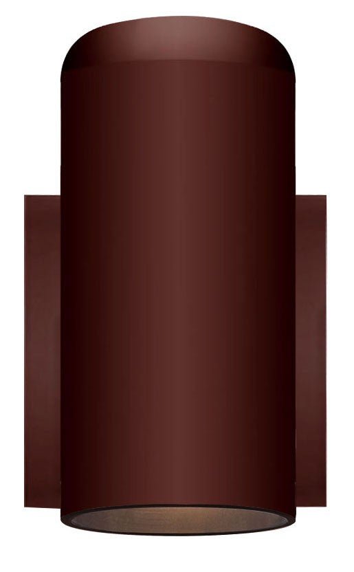 Front view of the lighted Bronze outdoor cylinder wall sconce with minimalist modern design