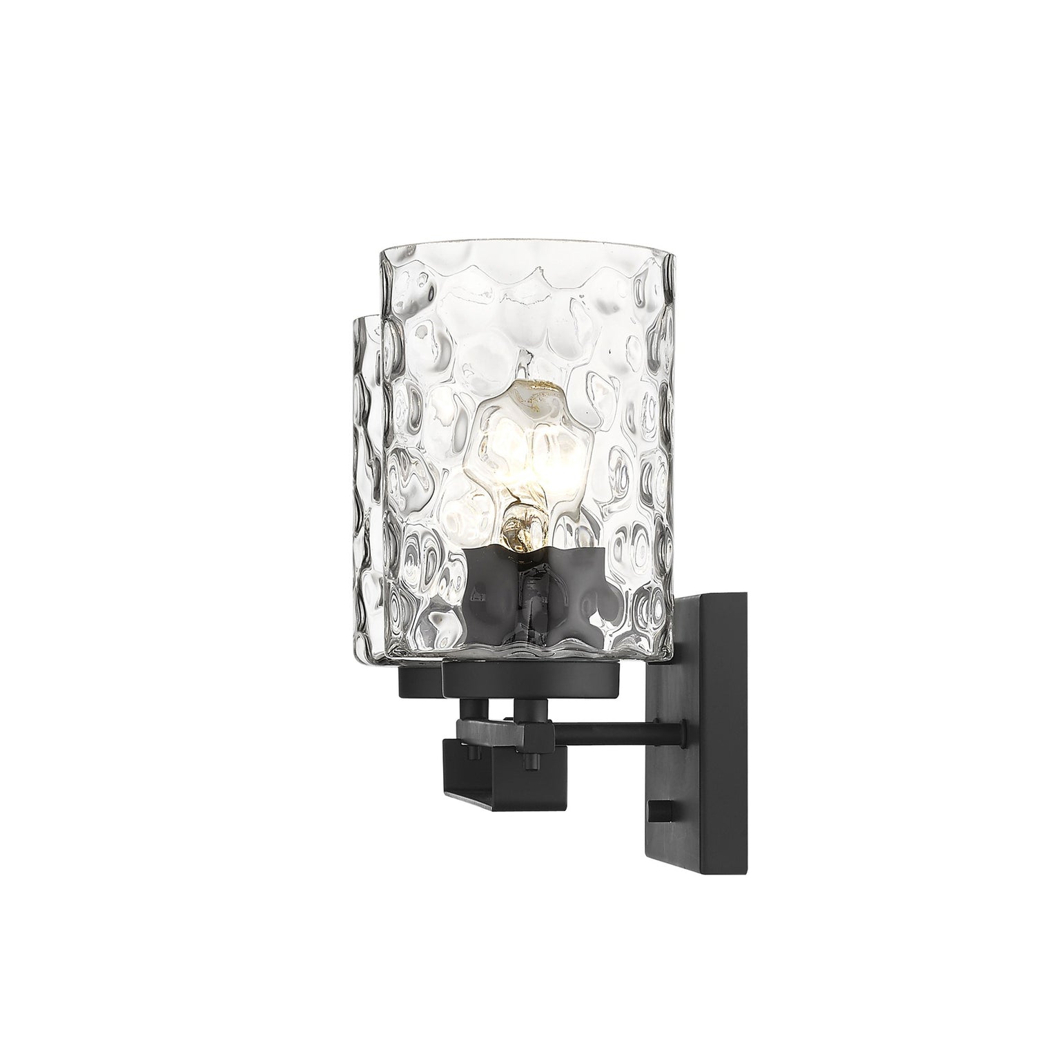 Black Metal and Pebbled Glass Two Light Wall Sconce | 10