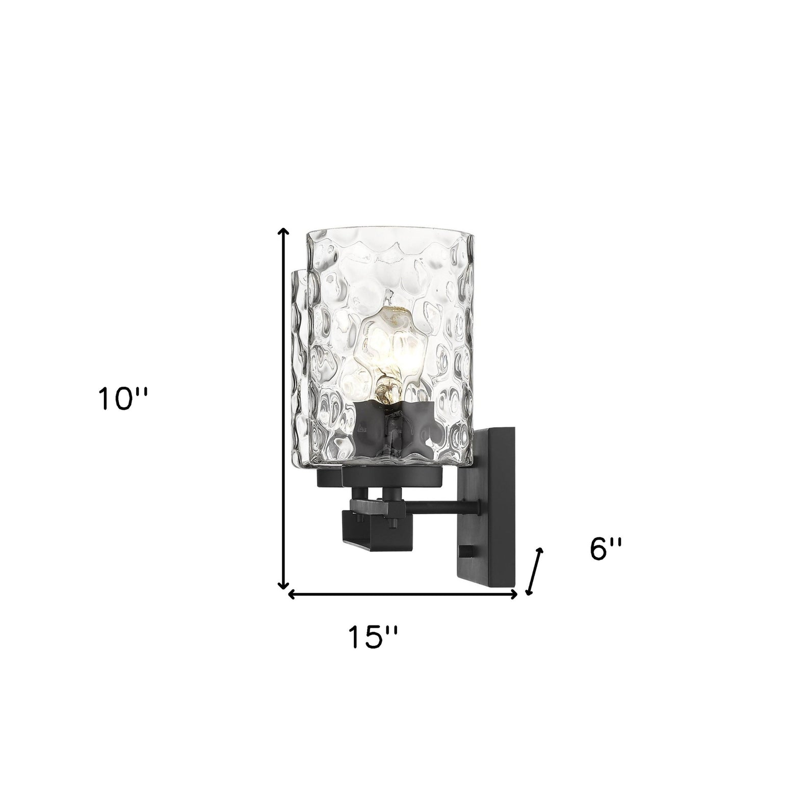 Black Metal and Pebbled Glass Two Light Wall Sconce | 10