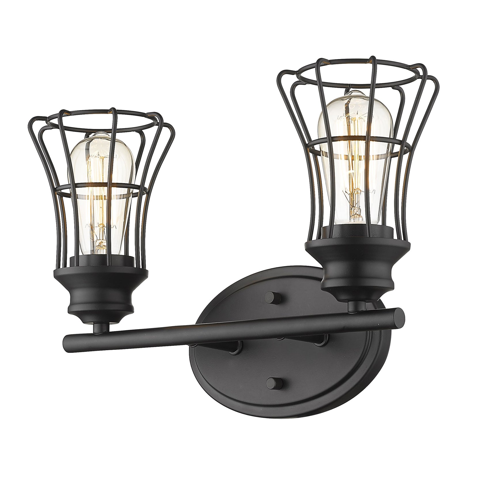 Two Light Matte Black Cage Wall Sconce | 9