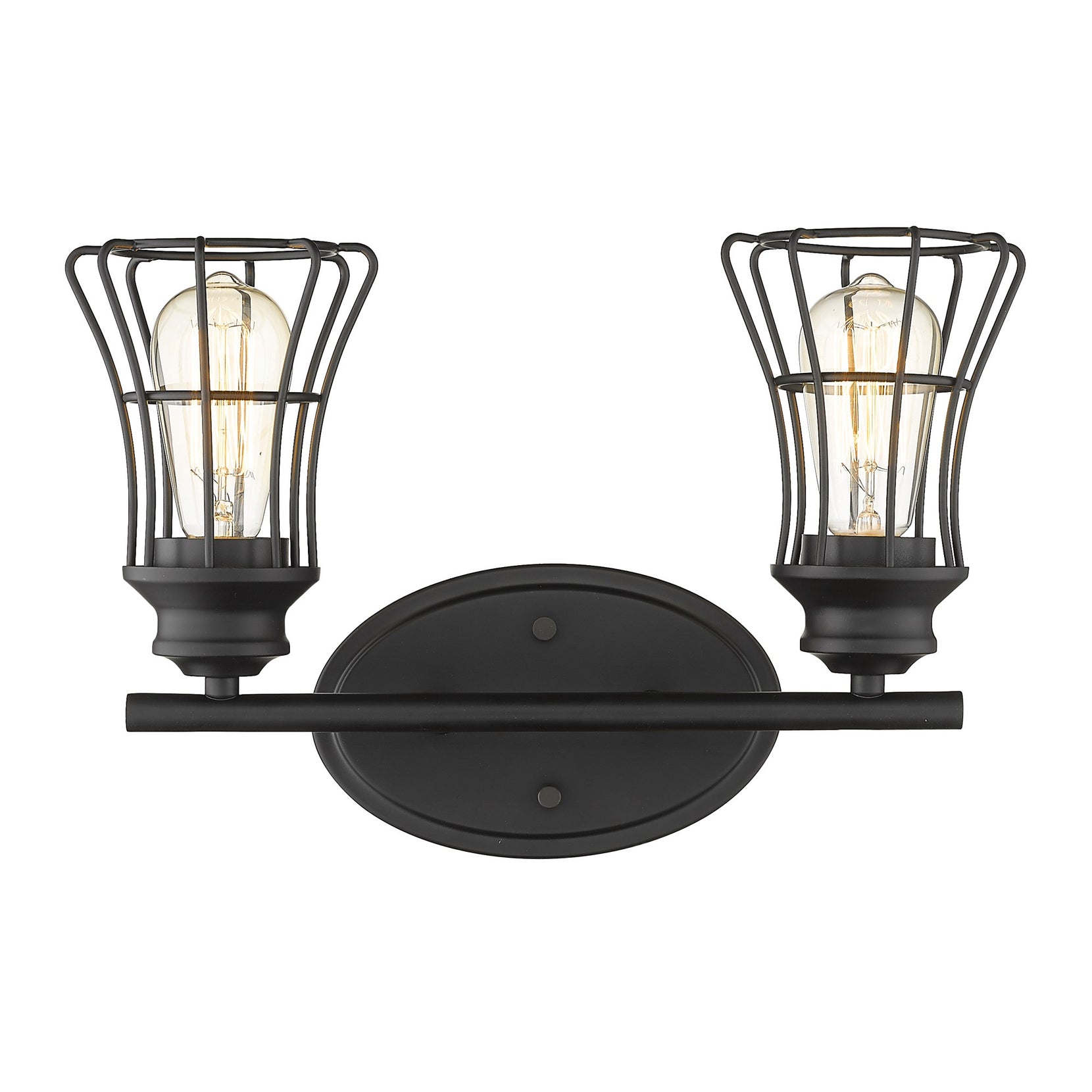 Two Light Matte Black Cage Wall Sconce | 9