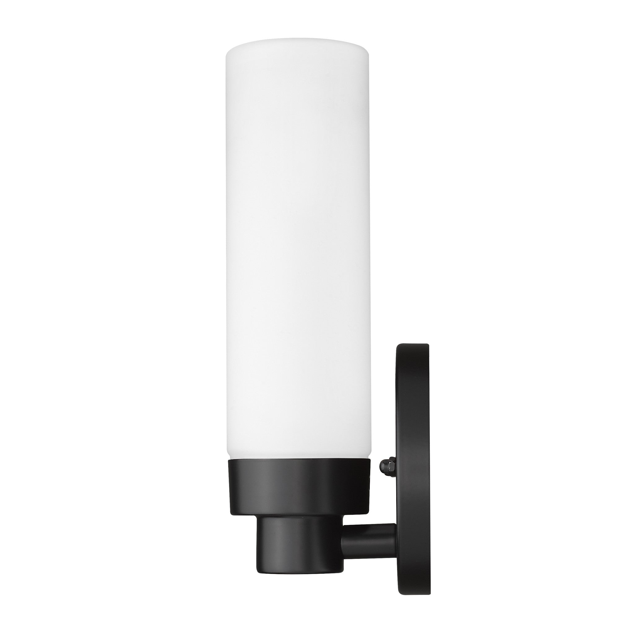 Side view of the Matte Black Wall Sconce with Narrow Frosted Cylinder Glass Shade and minimalist design