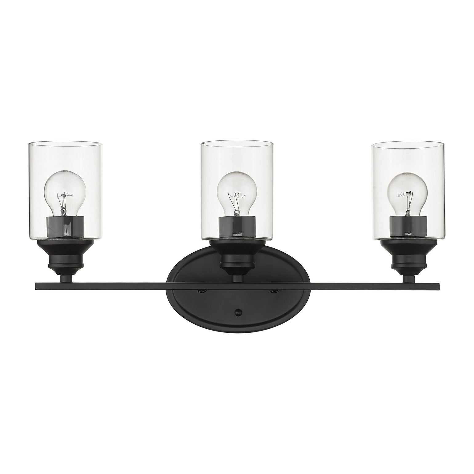 Three Light Matte Black Wall Light with Clear Glass Shade