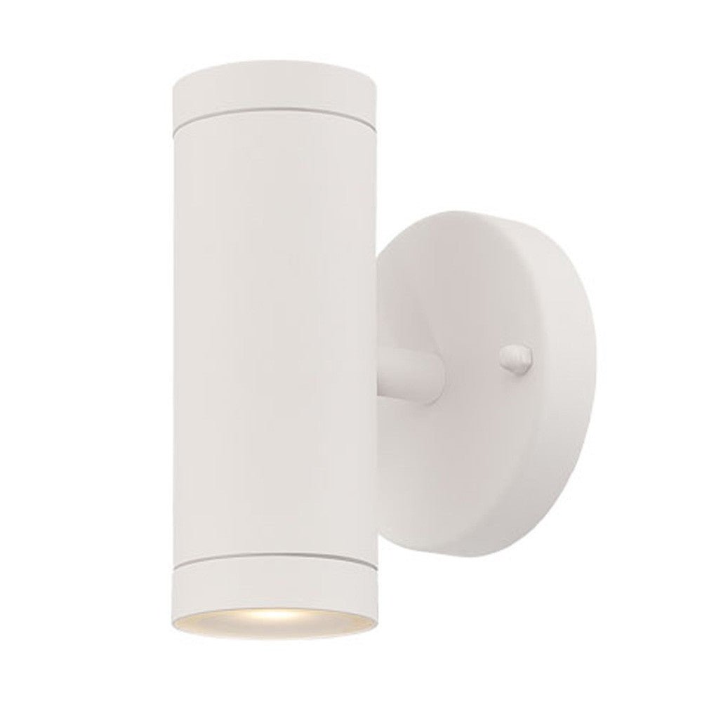Modern white cylindrical up and down outdoor wall light with round backplate