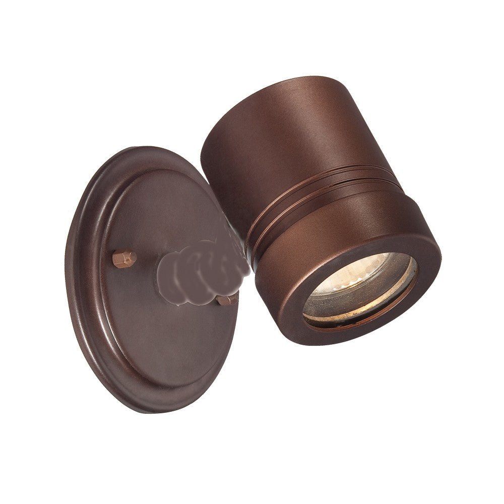Lighted Adjustable bronze outdoor wall spotlight with round backplate and modern cylindrical head
