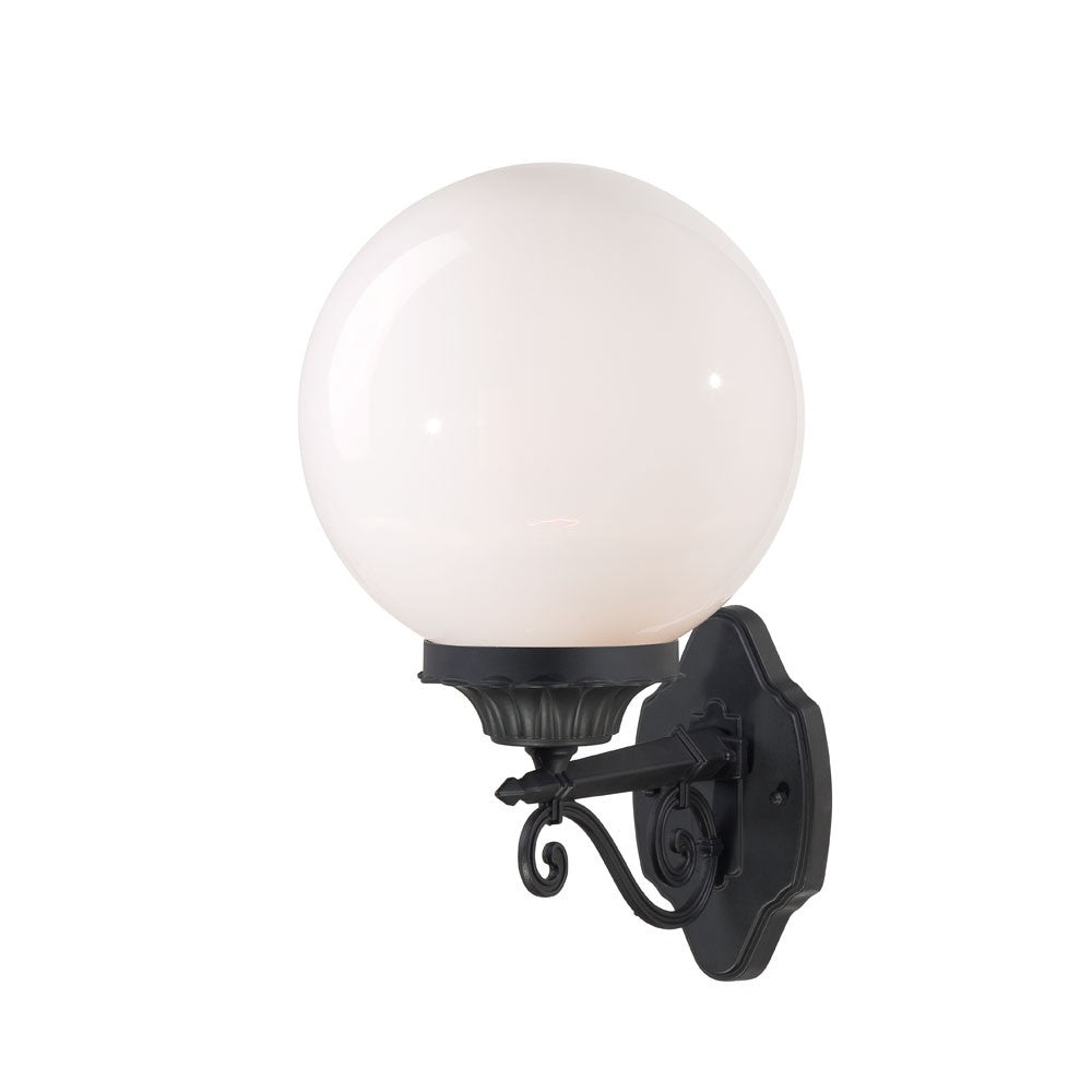 Vintage black wall sconce with large opal glass globe shade for classic indoor lighting