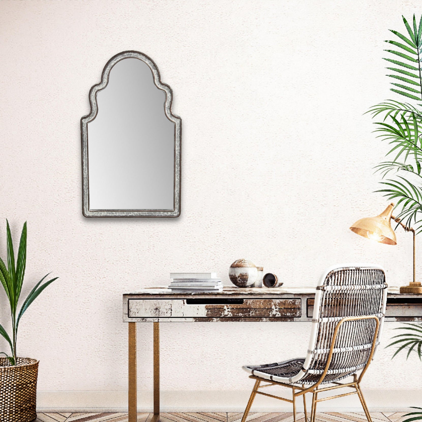 Vintage Curved Gray Wall Mirror | 14.25