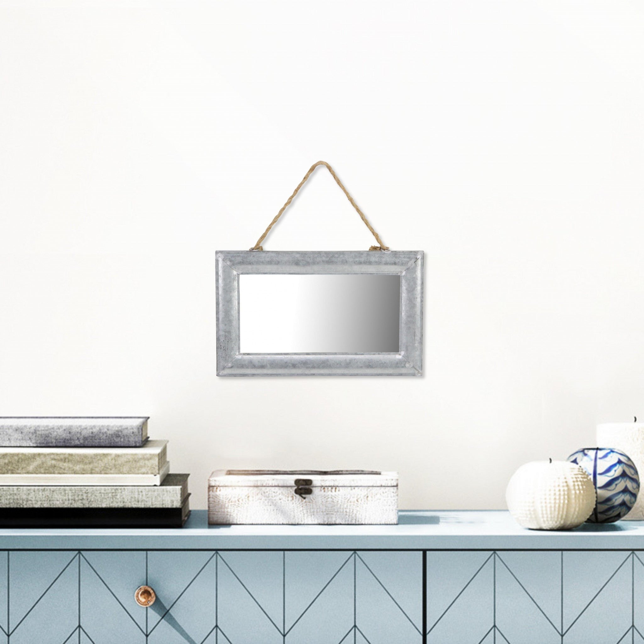 Galvanized Metal Hanging Wall Mirror | 8.5