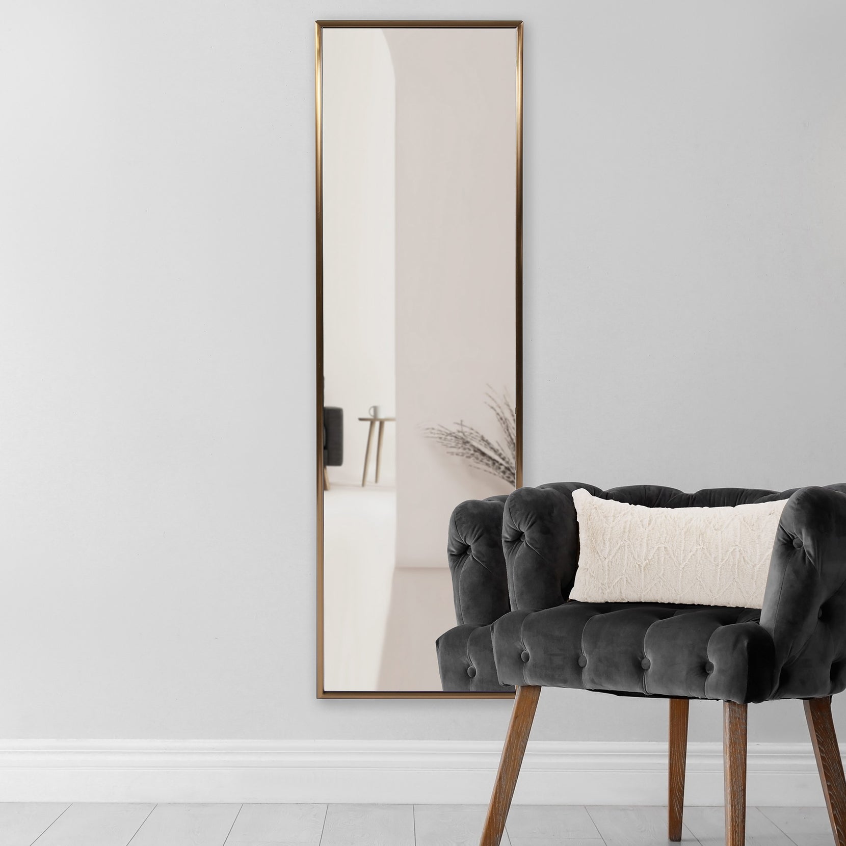 Antique Brushed Brass Rectangular Full Length Wall Mirror | 18