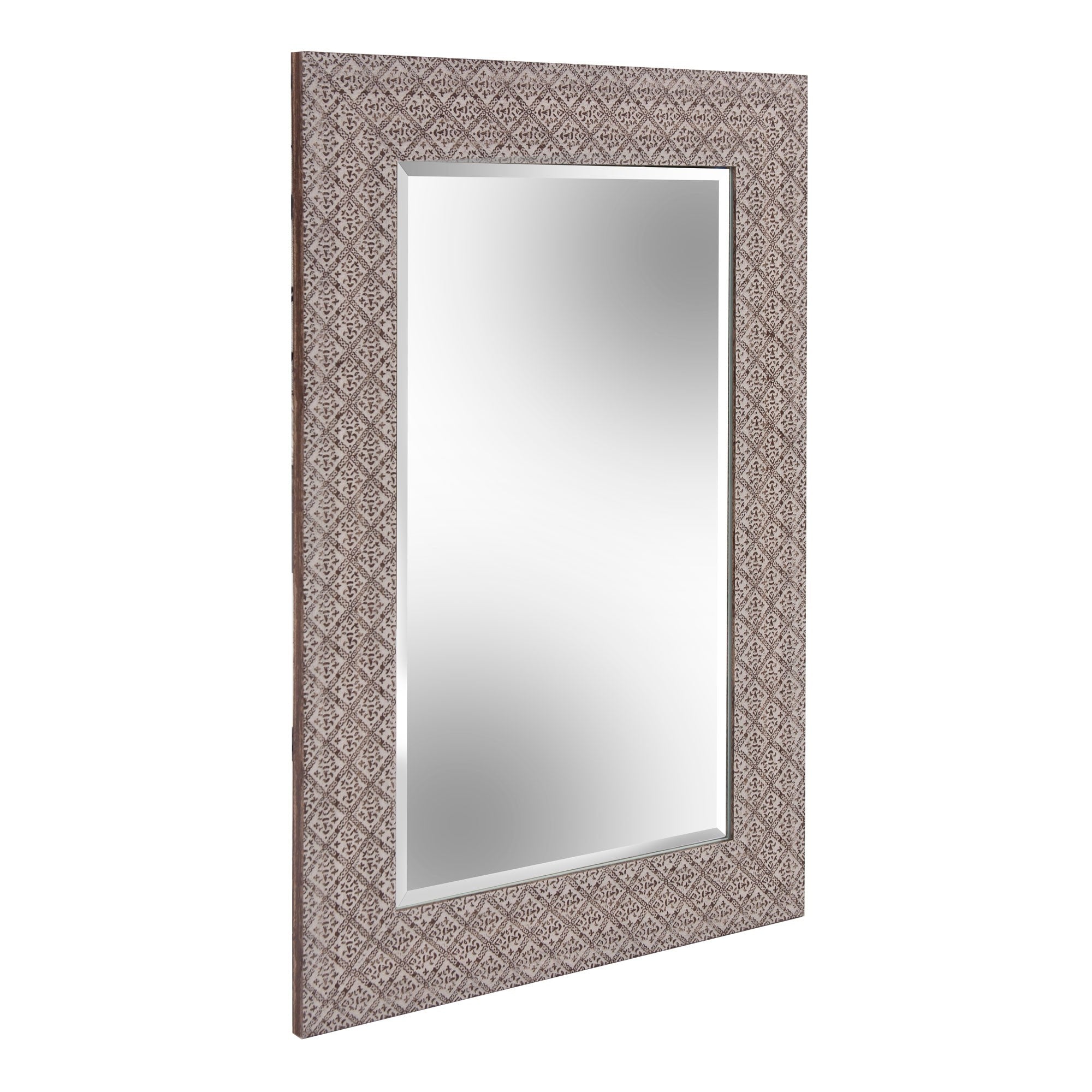 Gray Embossed Faux Wood Rectangular Wall Mirror | 23