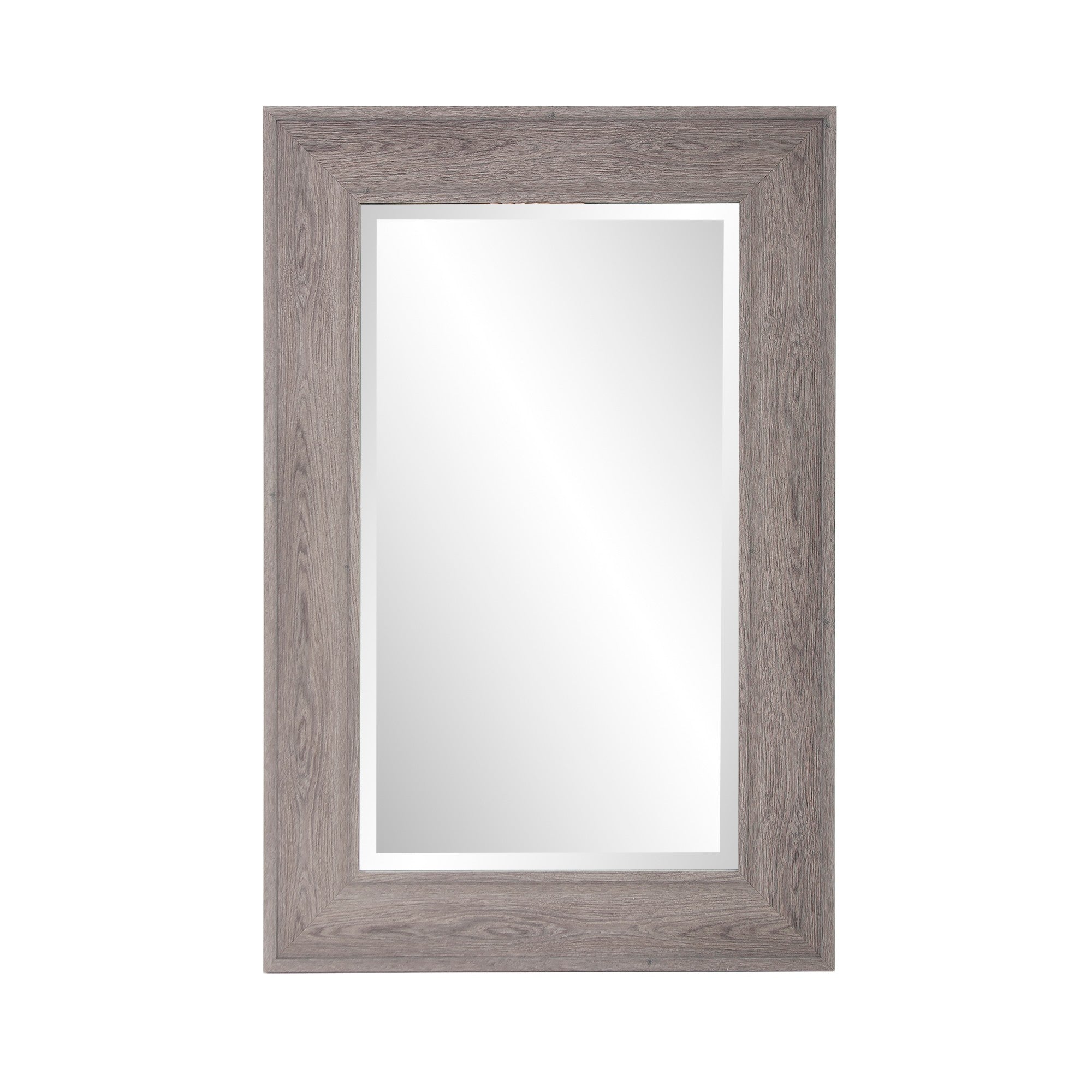 Warm Gray Faux Wood Beveled Rectangular Wall Mirror | 24