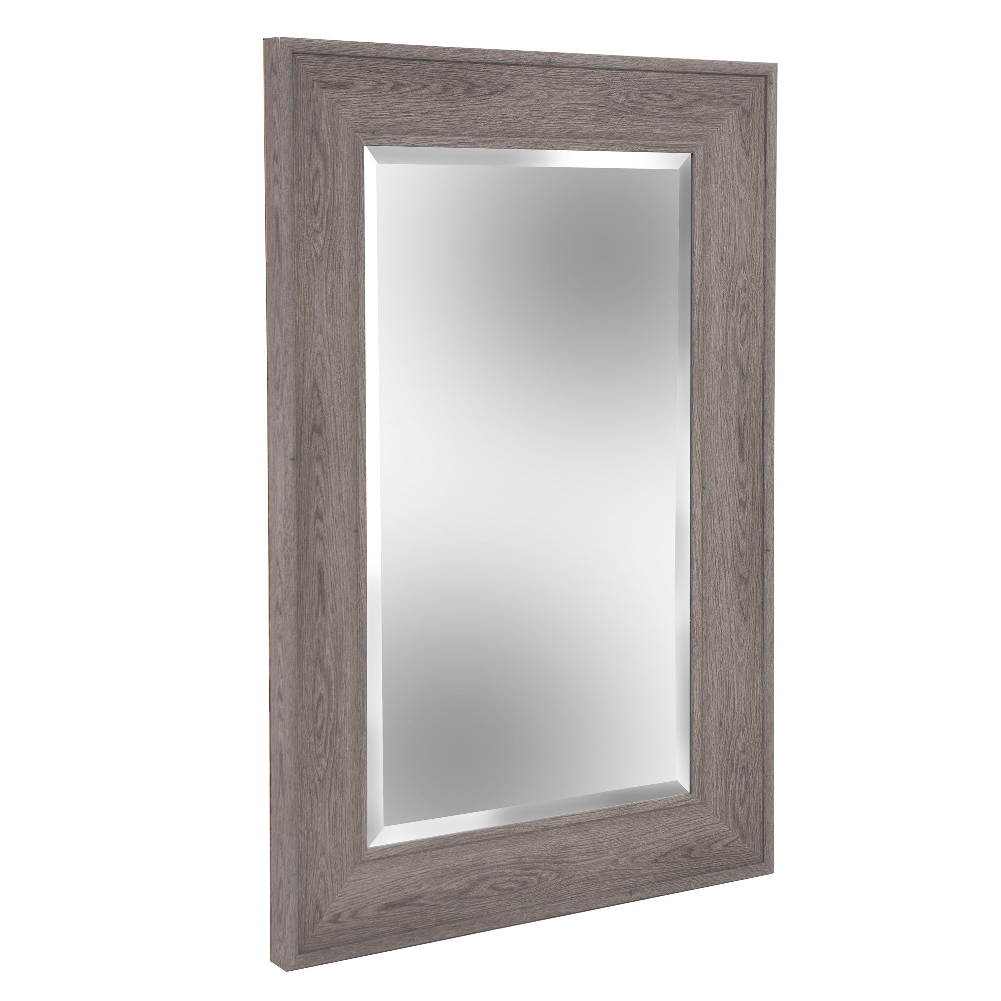 Warm Gray Faux Wood Beveled Rectangular Wall Mirror | 24