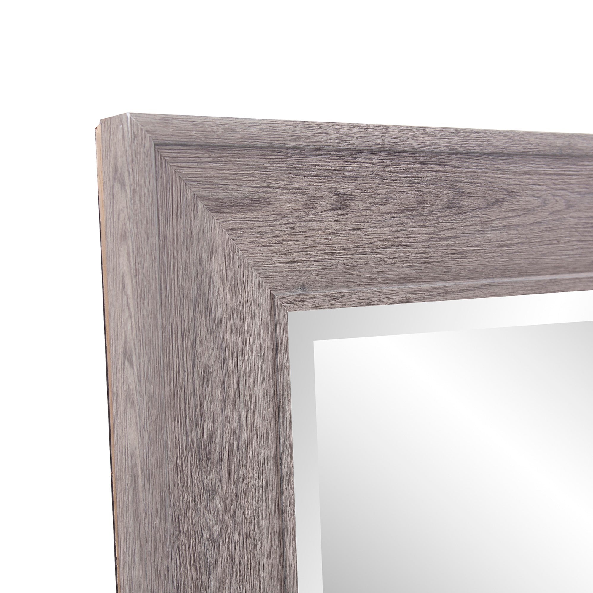 Warm Gray Faux Wood Beveled Rectangular Wall Mirror | 24