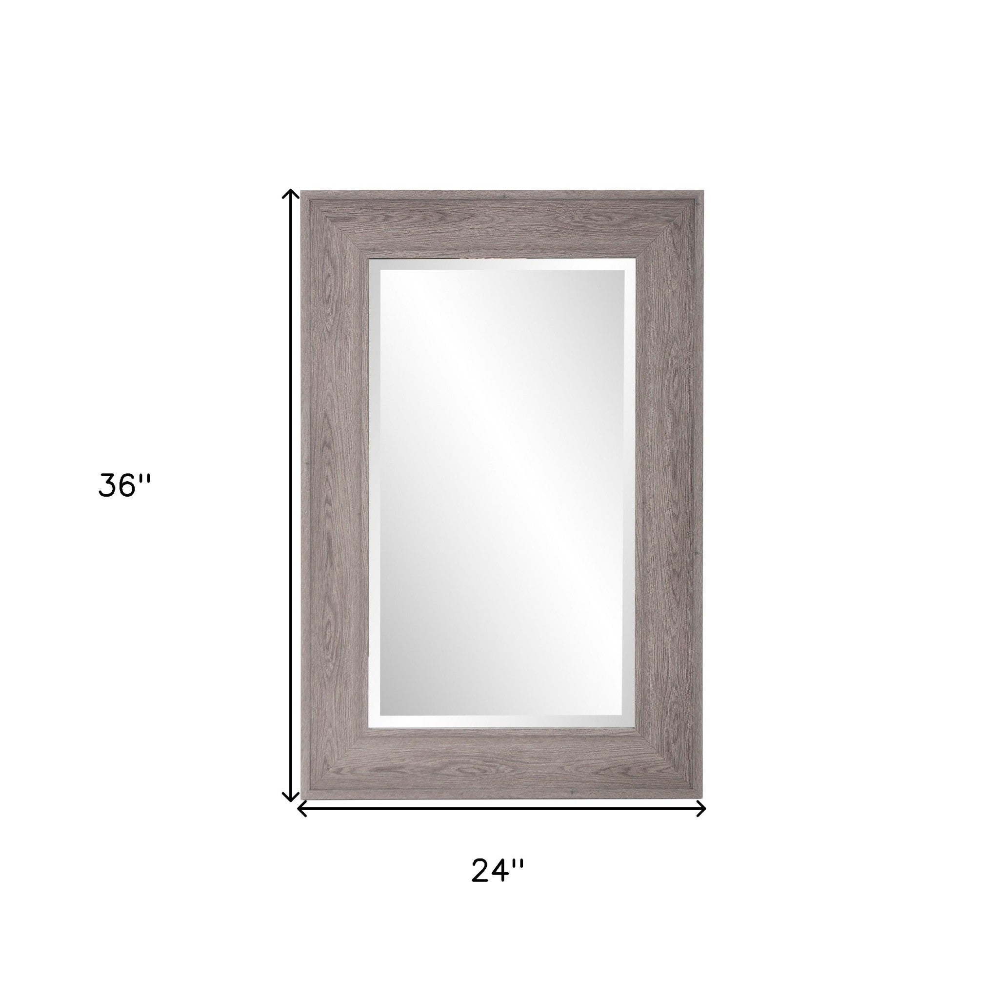 Warm Gray Faux Wood Beveled Rectangular Wall Mirror | 24