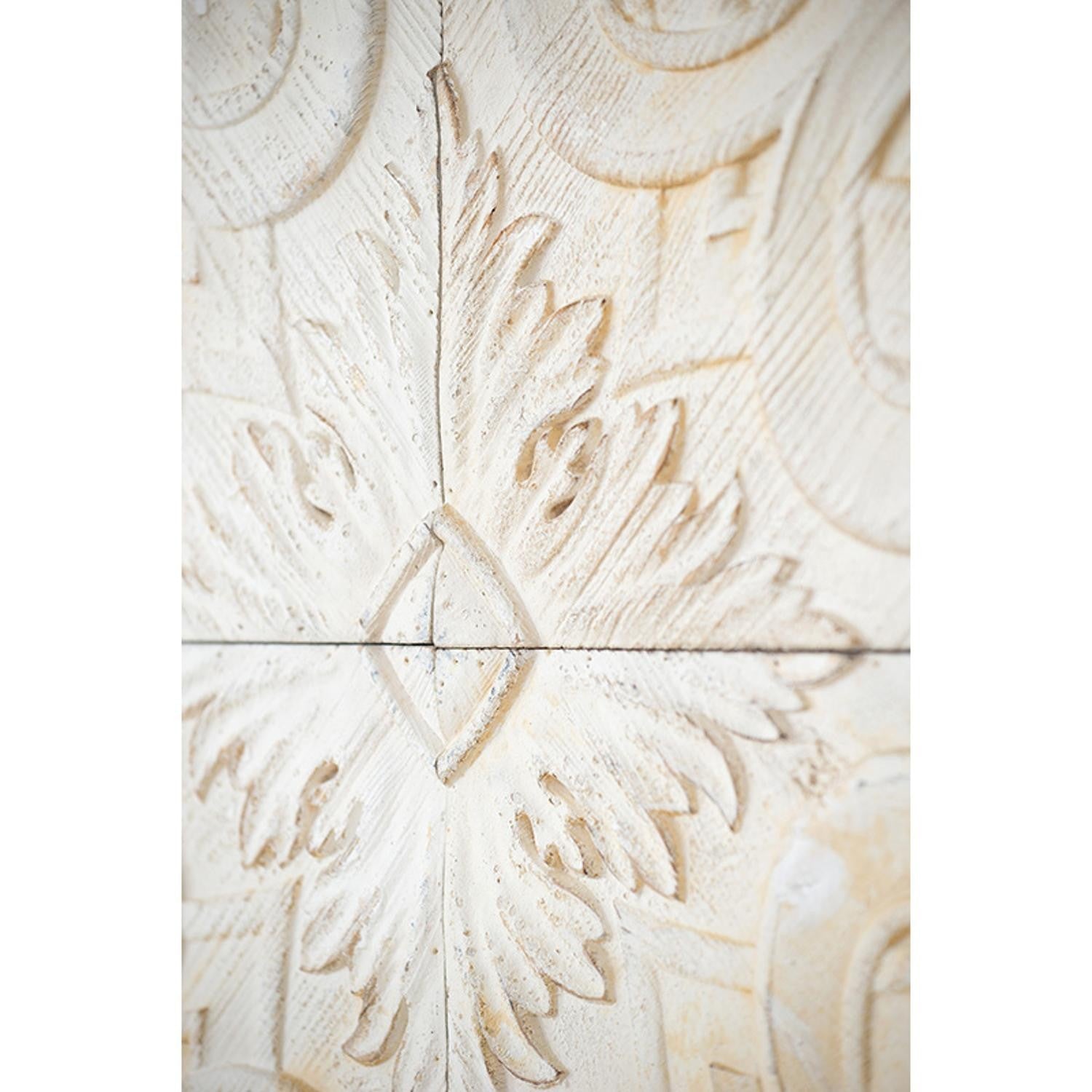 Set of 4 Whitewashed Arabesque Carved Wall Art | 17.5