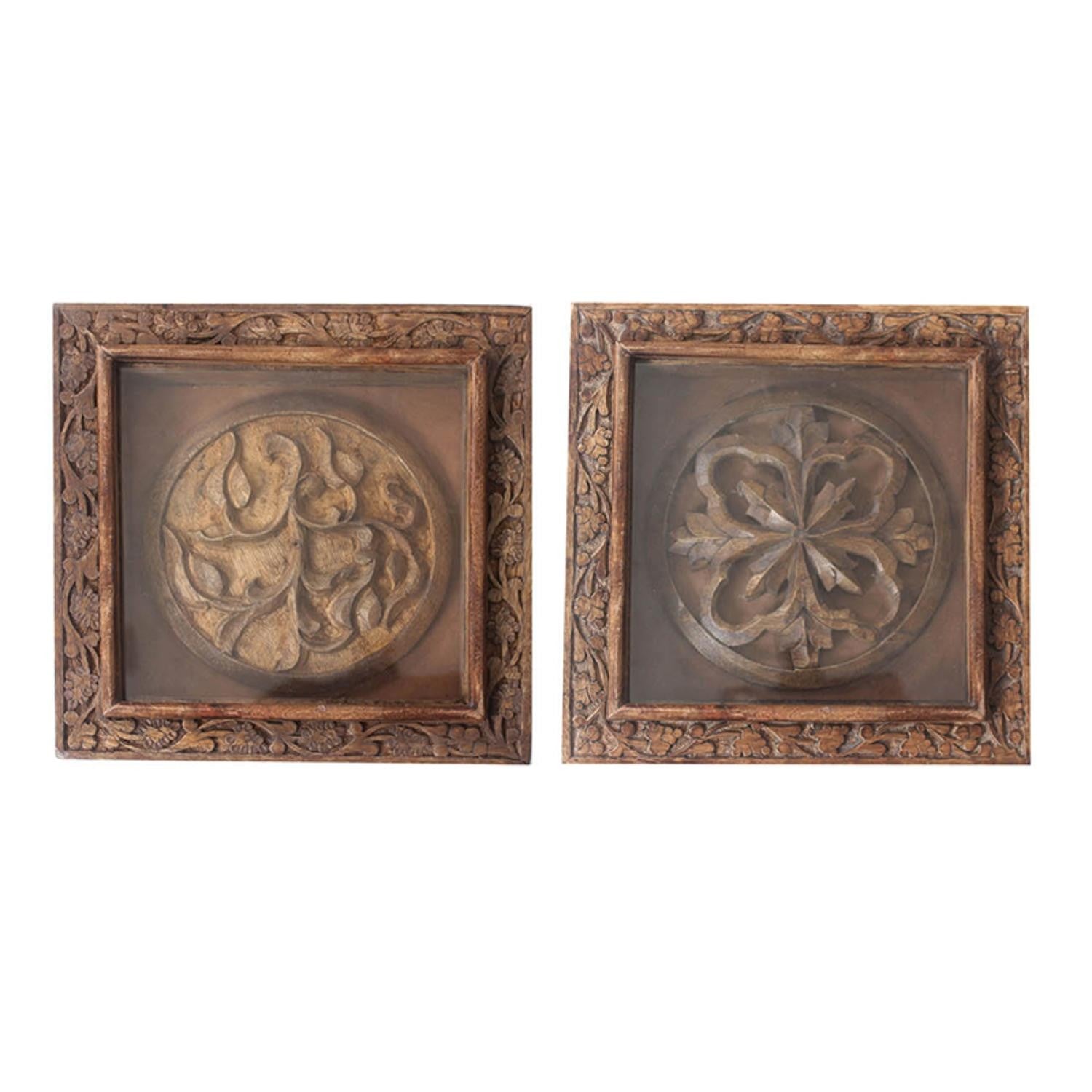 Set of 2 Rustic Carved Wood Wall Art | 10