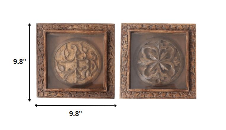 Set of 2 Rustic Carved Wood Wall Art | 10