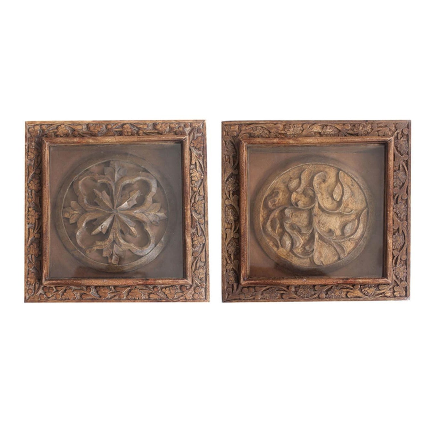 Set of 2 Rustic Carved Wood Wall Art | 10