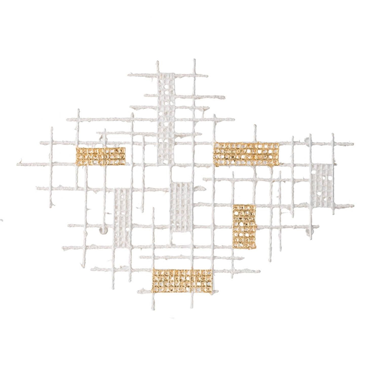 Contemporary White and Gold Geo Grid Wall Art | 23.5