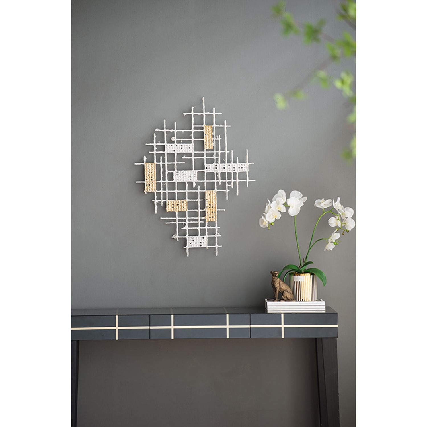 Contemporary White and Gold Geo Grid Wall Art | 23.5