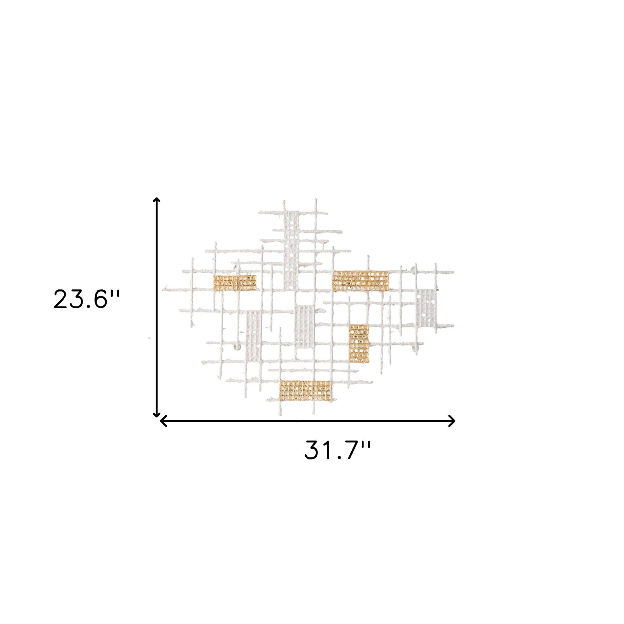 Contemporary White and Gold Geo Grid Wall Art | 23.5