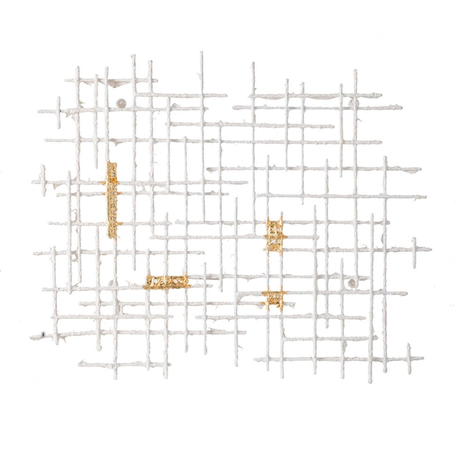 Contemporary Large White and Gold Geo Grid Wall Art | 26