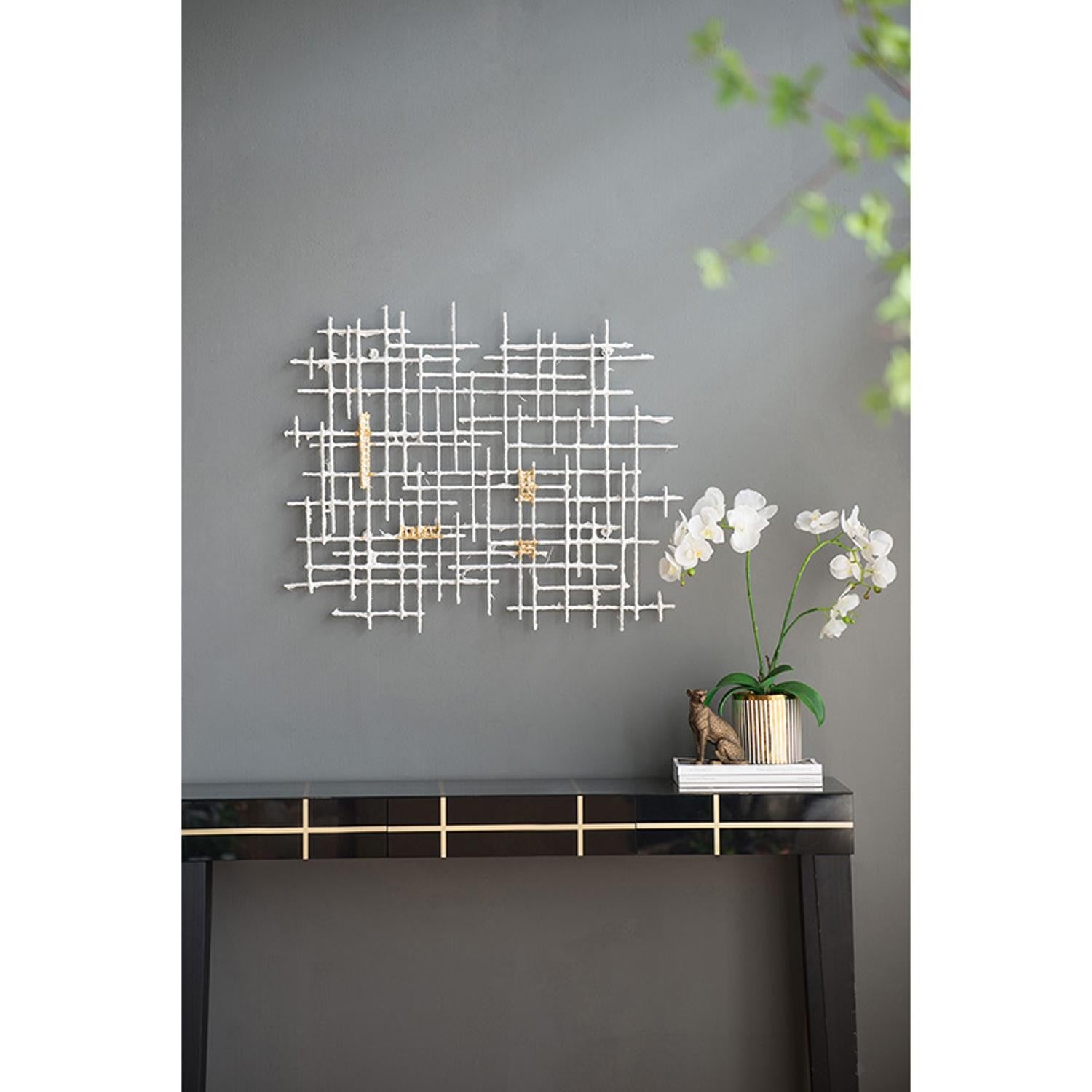 Contemporary Large White and Gold Geo Grid Wall Art | 26