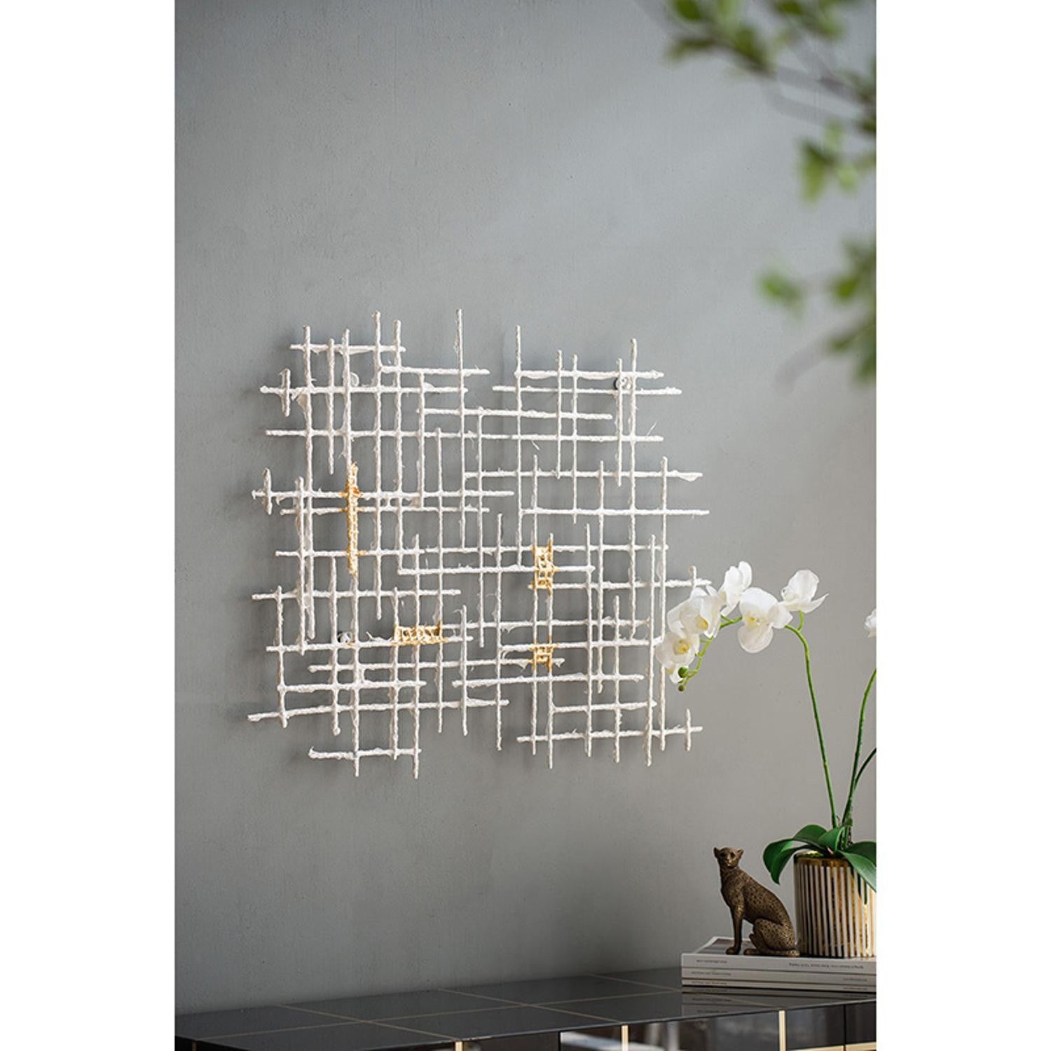 Contemporary Large White and Gold Geo Grid Wall Art | 26