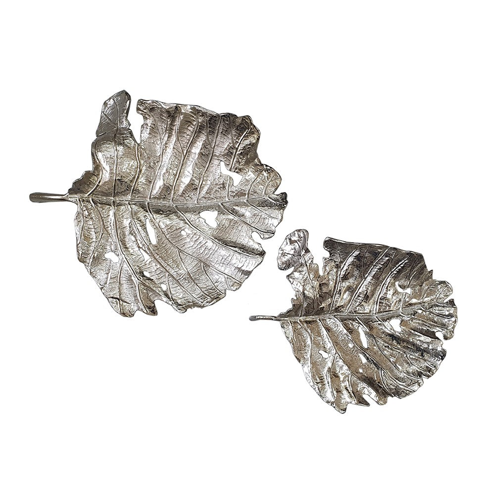 Set of 2 Shiny Silver Leaves Wall Art | 23