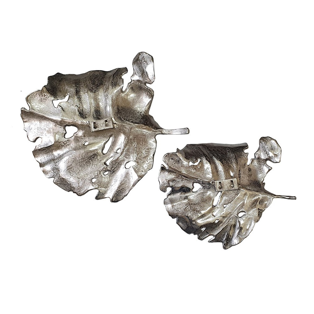 Set of 2 Shiny Silver Leaves Wall Art | 23