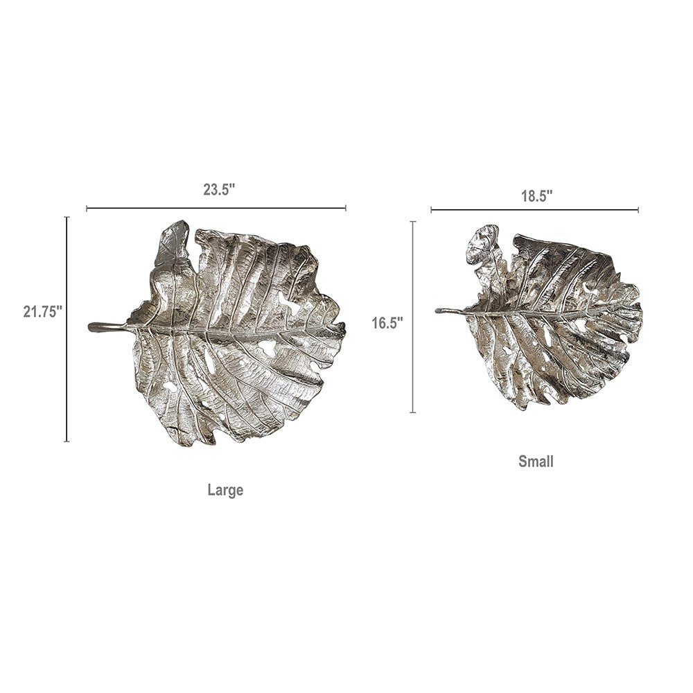 Set of 2 Shiny Silver Leaves Wall Art | 23