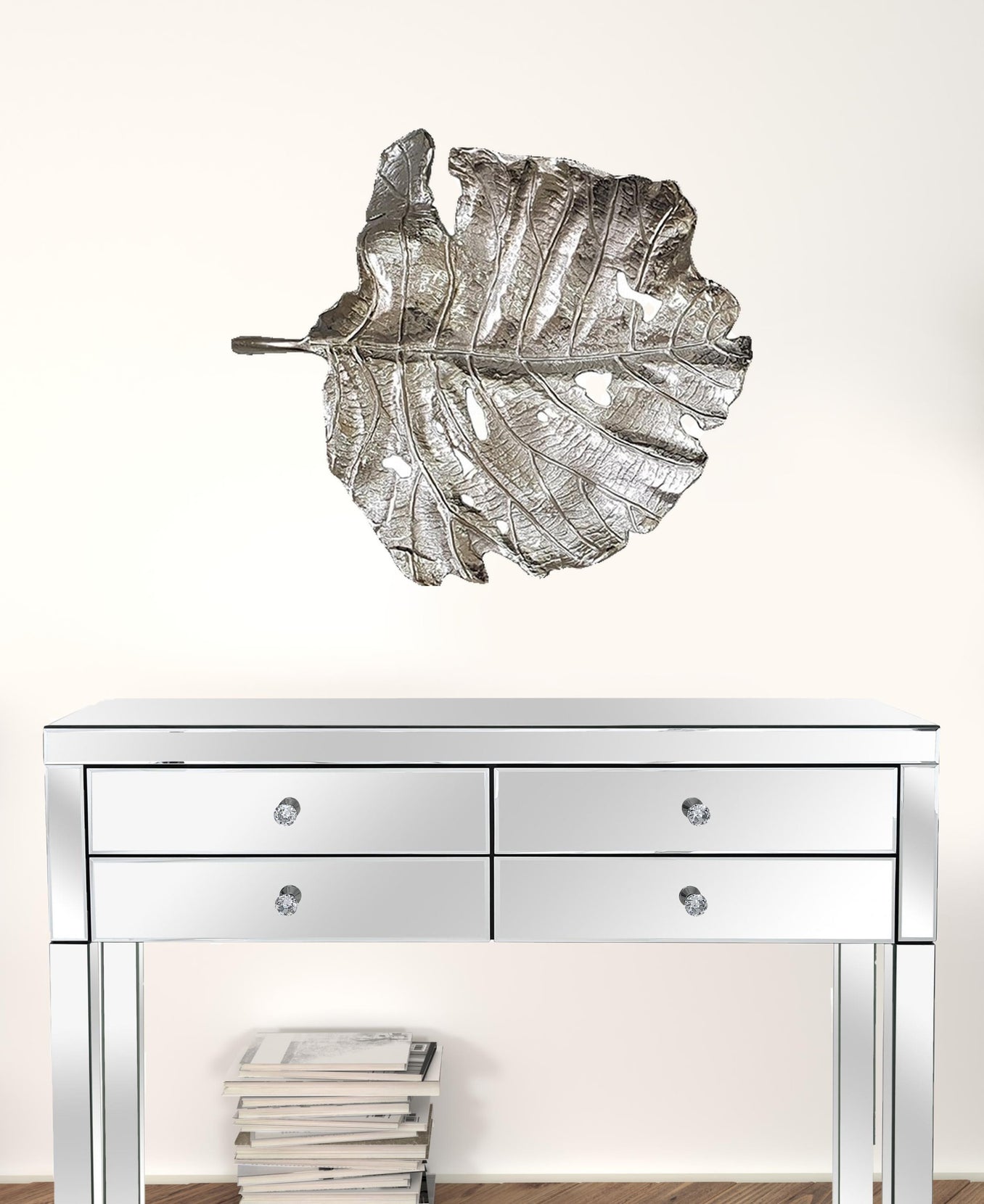 Set of 2 Shiny Silver Leaves Wall Art | 23