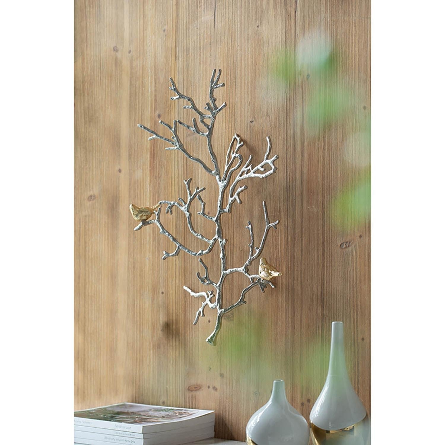 Modern Silver Branch and Golden Birds Wall Art | 17