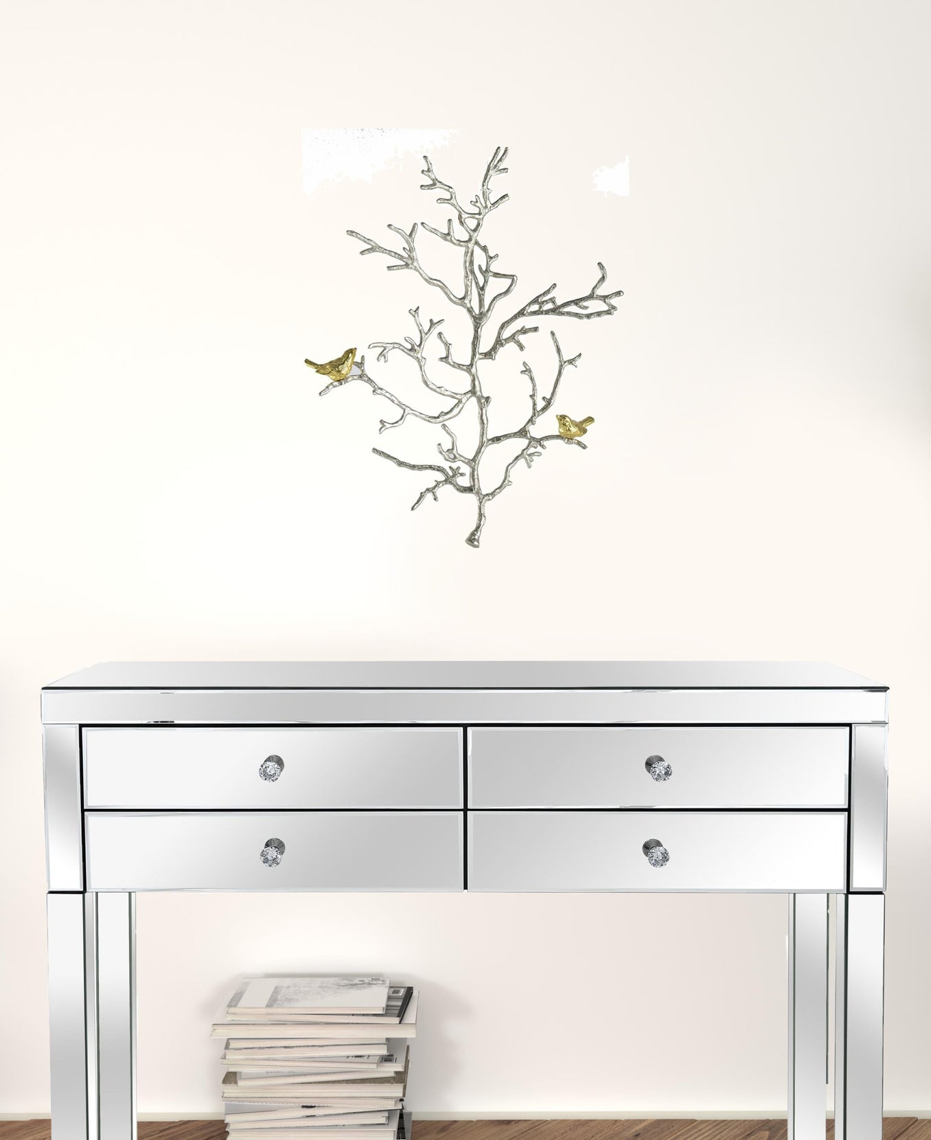 Modern Silver Branch and Golden Birds Wall Art | 17