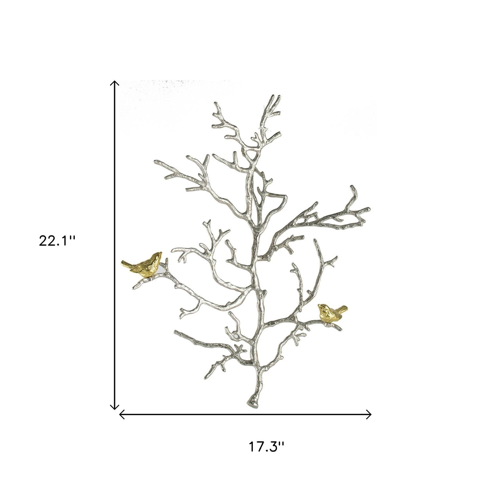 Modern Silver Branch and Golden Birds Wall Art | 17