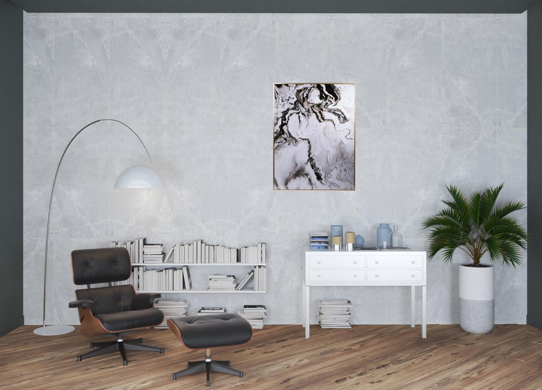 Set of 2 Ultra Modern White Black and Gold Marbleized Wall Art | 30.5