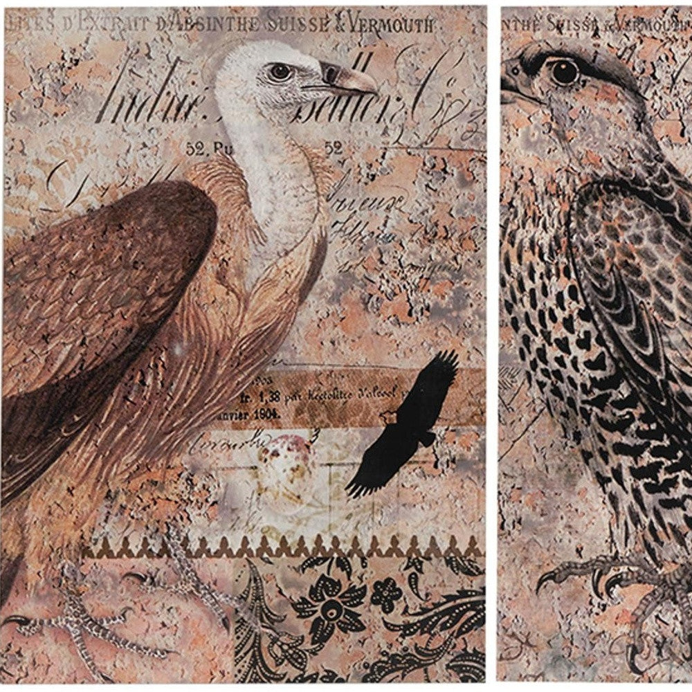 Set of Two Antique Post Card Birds Wood Wall Art | 19.5