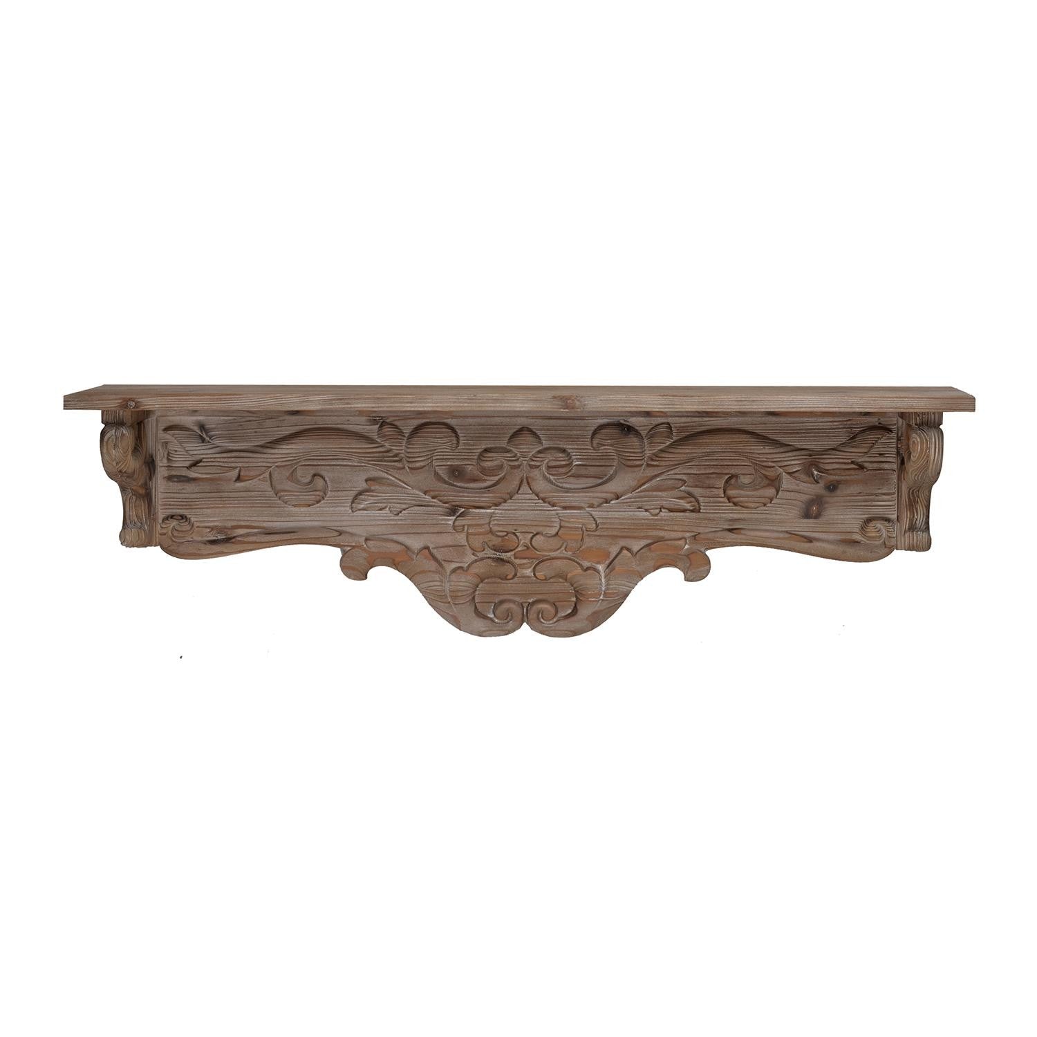 Charming Carved Floral Scroll Wooden Wall Shelf | 7