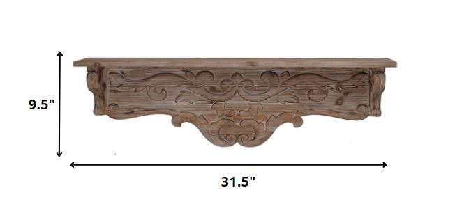 Charming Carved Floral Scroll Wooden Wall Shelf | 7