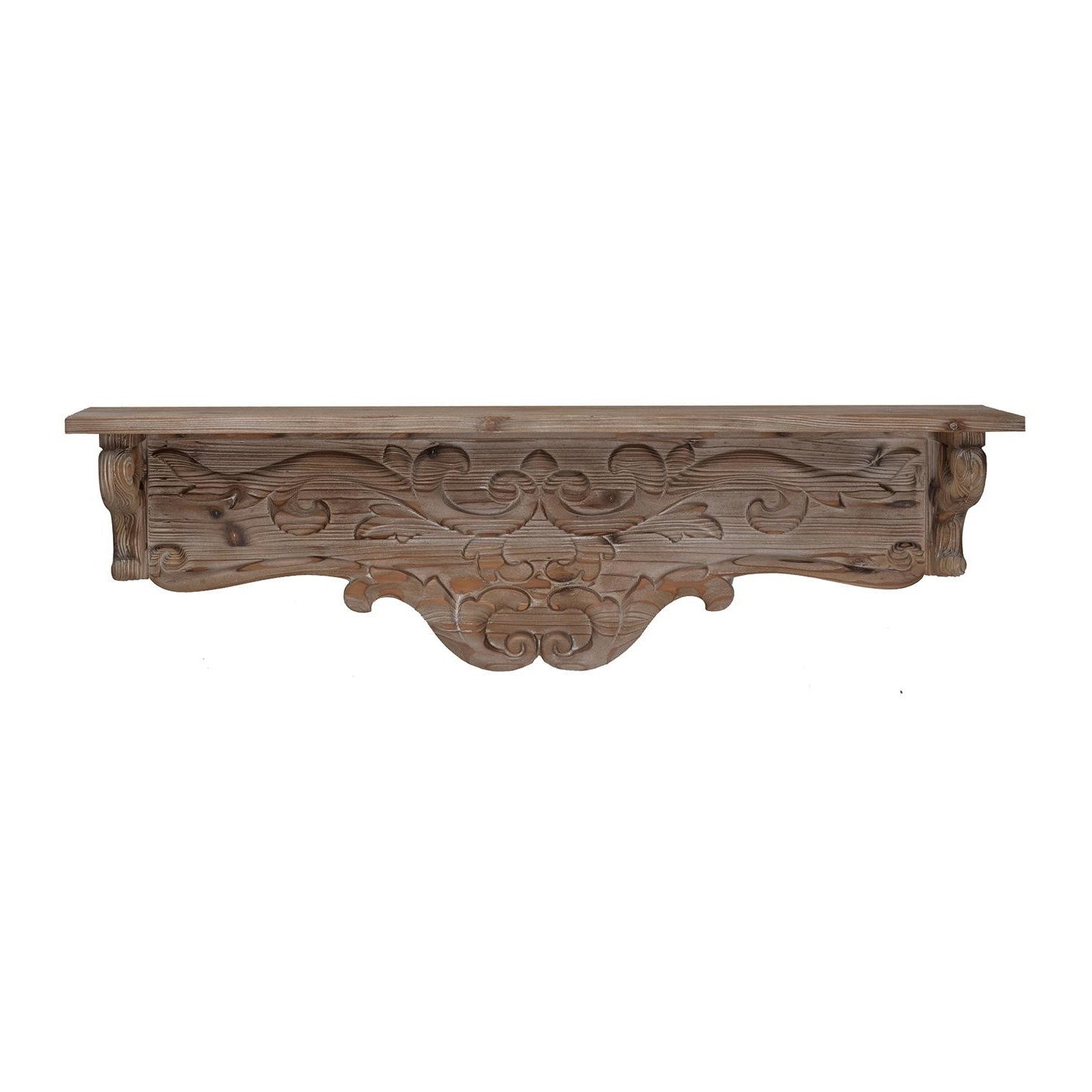 Charming Carved Floral Scroll Wooden Wall Shelf | 7