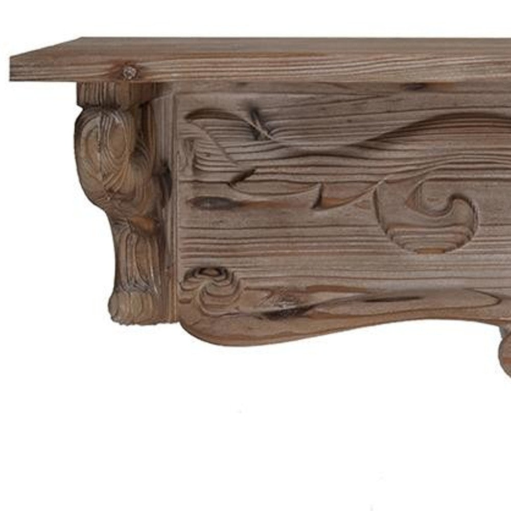 Charming Carved Floral Scroll Wooden Wall Shelf | 7